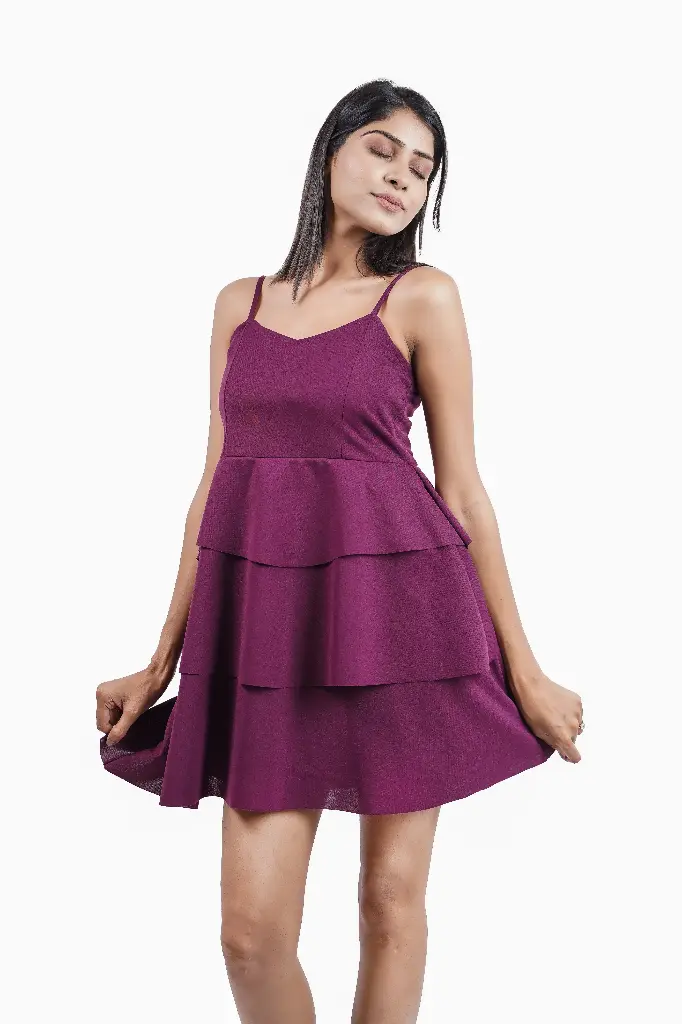 CASCADING TIER SPAGHETTI MINI DRESS