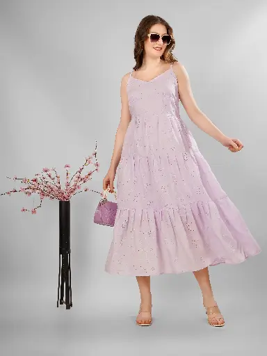 SCHIFFLI EBROIDERED STRAPPY MIDI DRESS