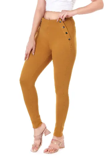 HIGH RISE BELTLESS MUSTARD JEGGING 
